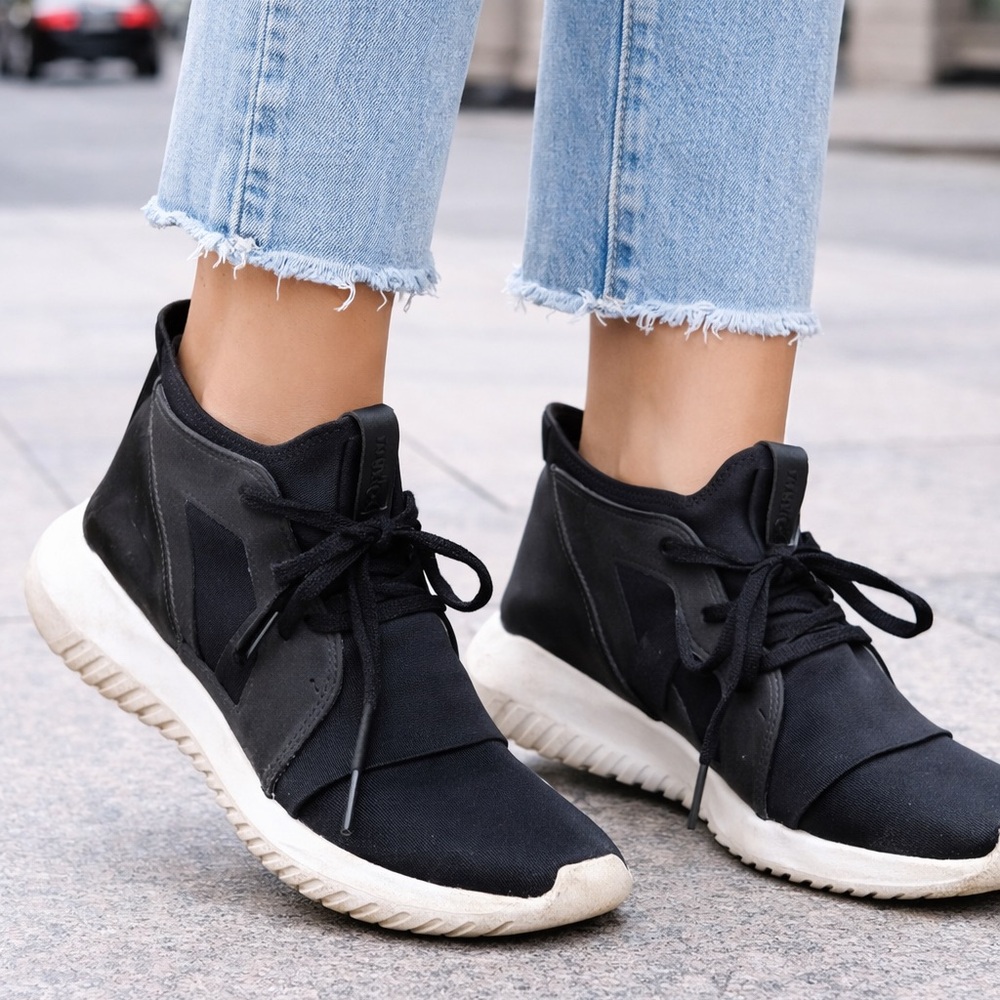 adidas Black and White High-Top Lace-Up Sneakers
